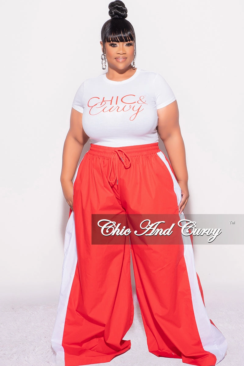 pilling resistant Essential Layer Final Sale Plus Size Oversized Varsity Windbreaker Striped Wide Leg Pants in Red and White