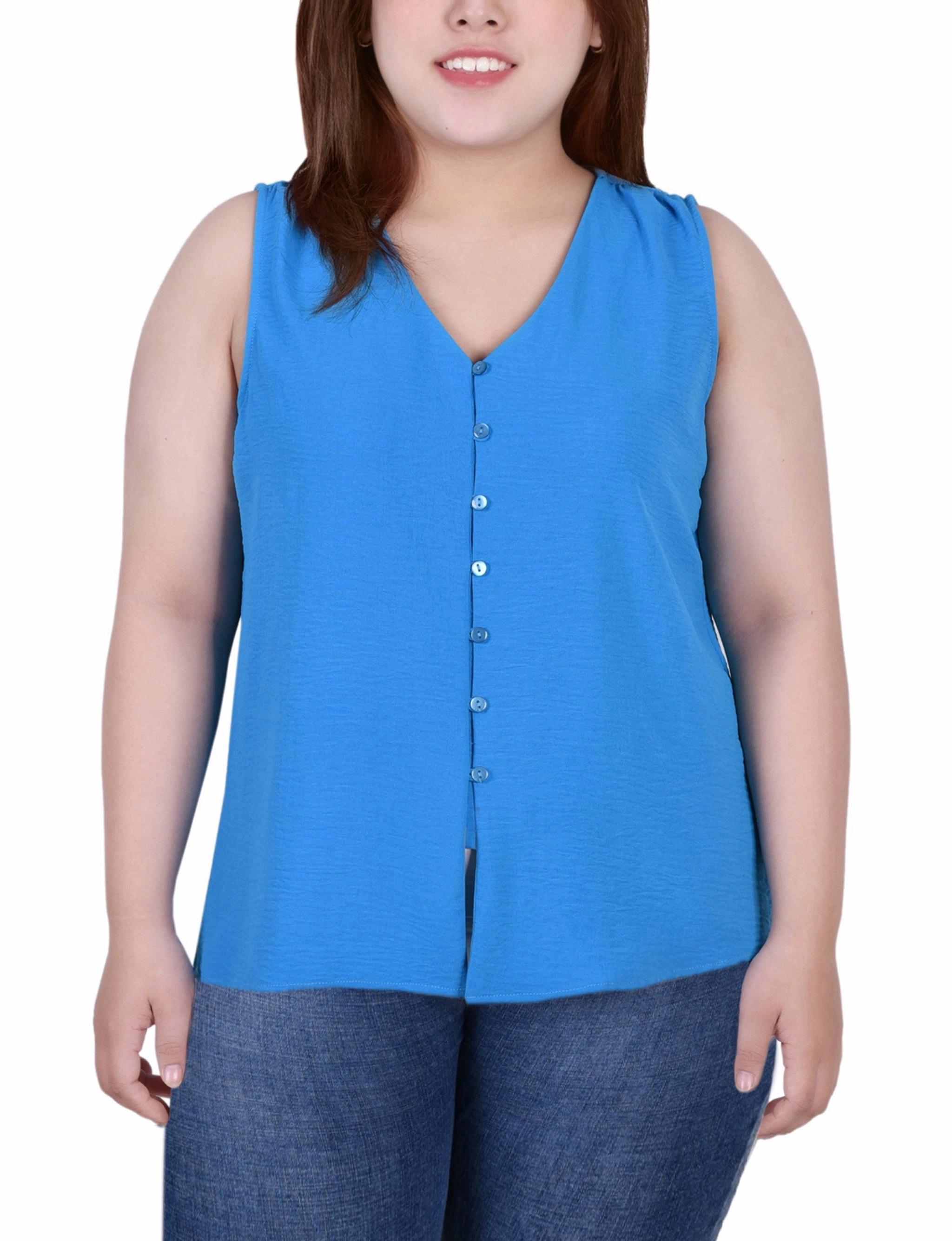 MultiPanelBreathability Plus Size Sleeveless Button Front Blouse