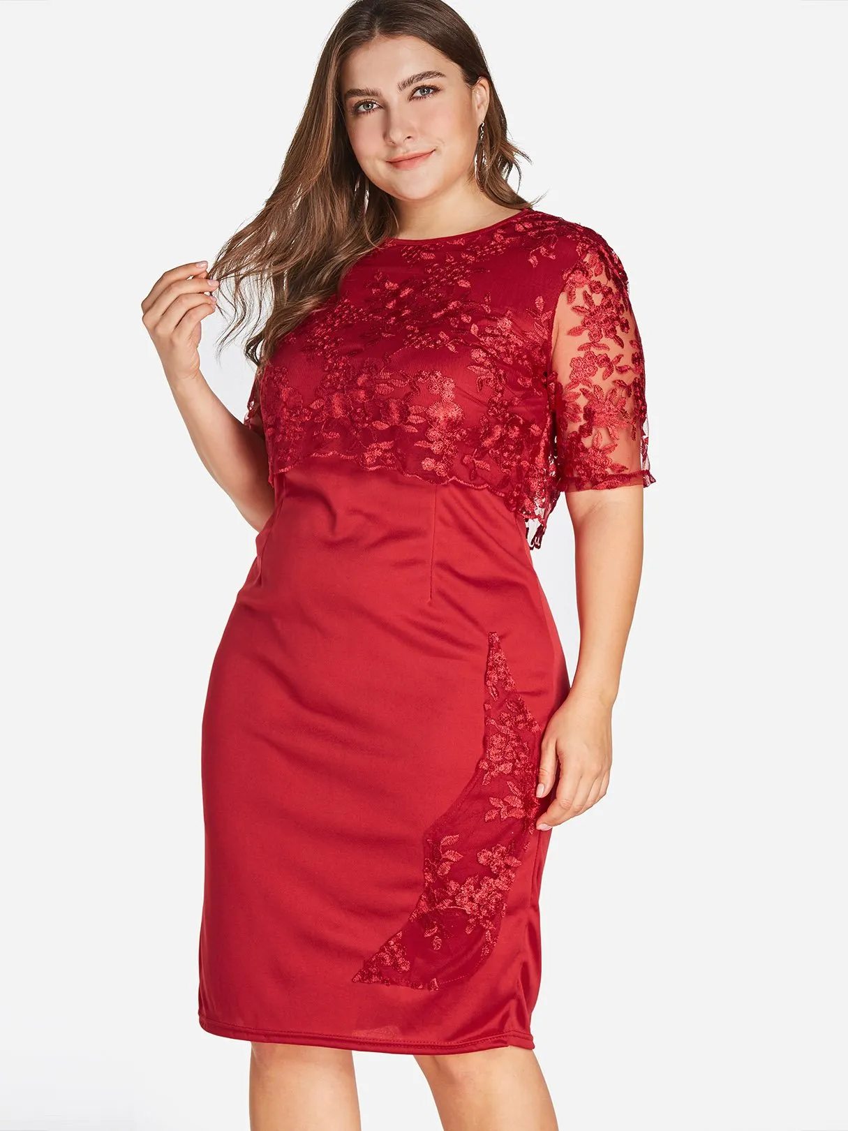 OEM ODM Lace Half Sleeve Bodycon Red Plus Size Dress