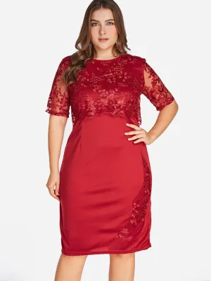 OEM ODM Lace Half Sleeve Bodycon Red Plus Size Dress