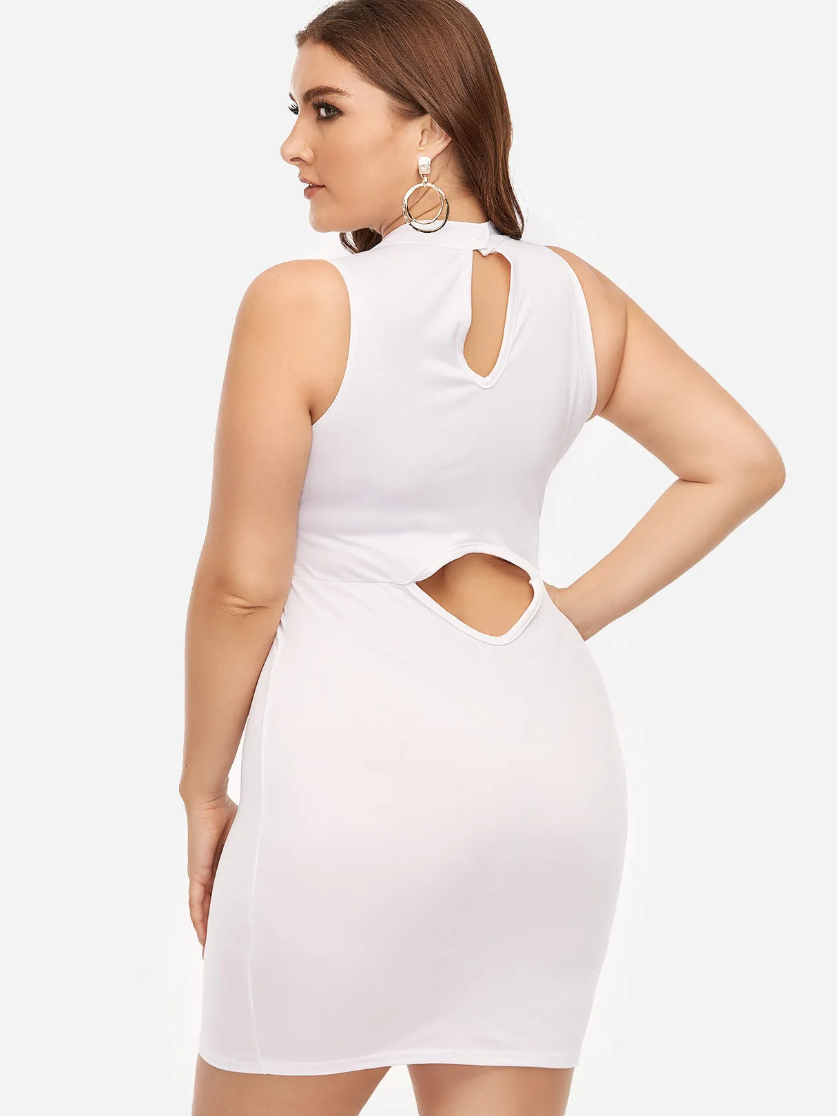 OEM ODM Round Neck Plain Backless Cut Out Sleeveless White Plus Size Dresses