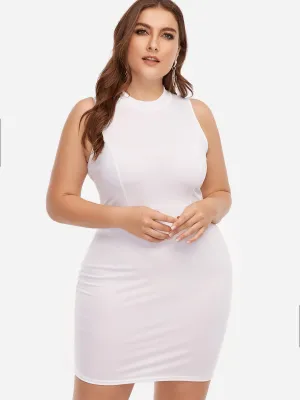 OEM ODM Round Neck Plain Backless Cut Out Sleeveless White Plus Size Dresses