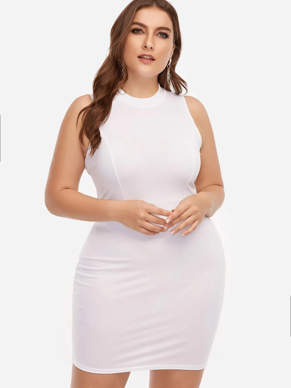 OEM ODM Round Neck Plain Backless Cut Out Sleeveless White Plus Size Dresses