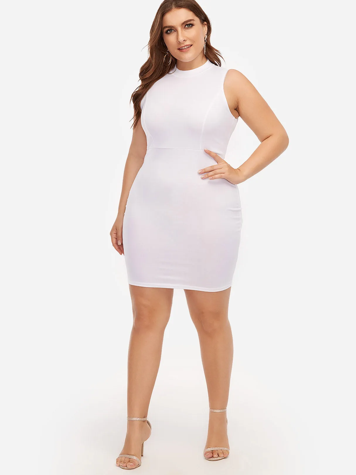 OEM ODM Round Neck Plain Backless Cut Out Sleeveless White Plus Size Dresses