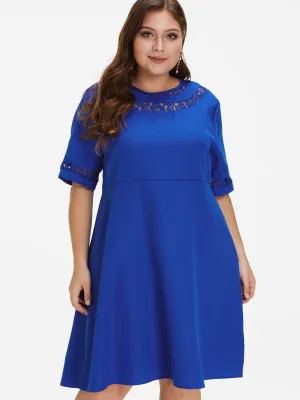 OEM ODM Round Neck Plain Lace Half Sleeve Blue Plus Size Dress