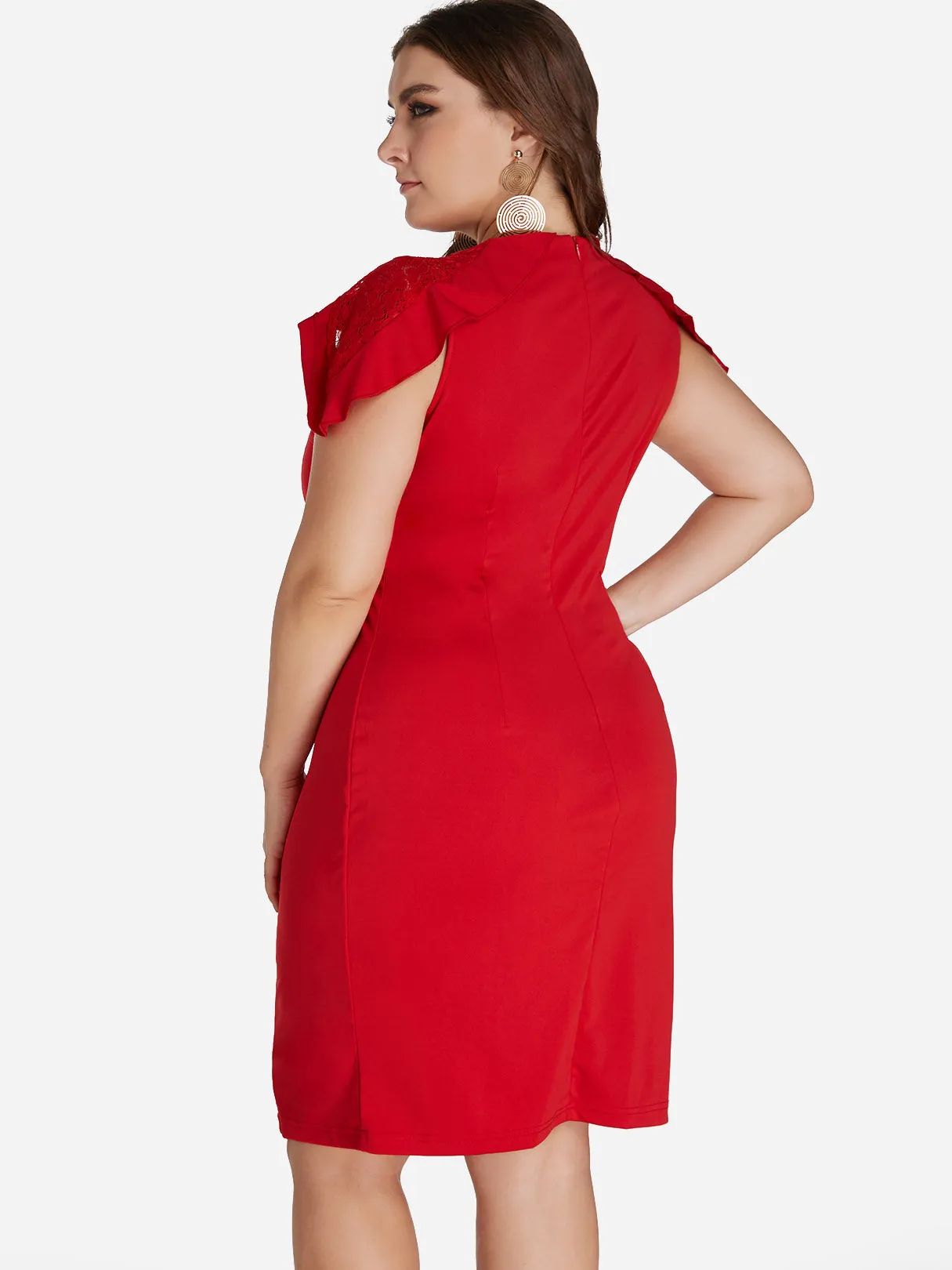 OEM ODM Round Neck Plain Lace Hollow Short Sleeve Plus Size Dresses