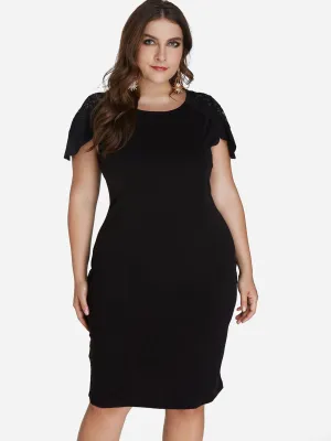 OEM ODM Round Neck Plain Lace Hollow Short Sleeve Plus Size Dresses
