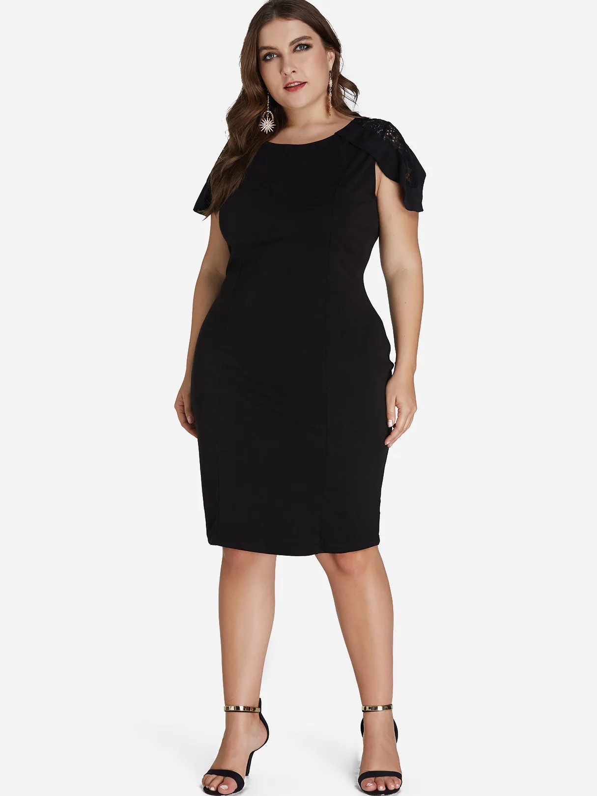 OEM ODM Round Neck Plain Lace Hollow Short Sleeve Plus Size Dresses