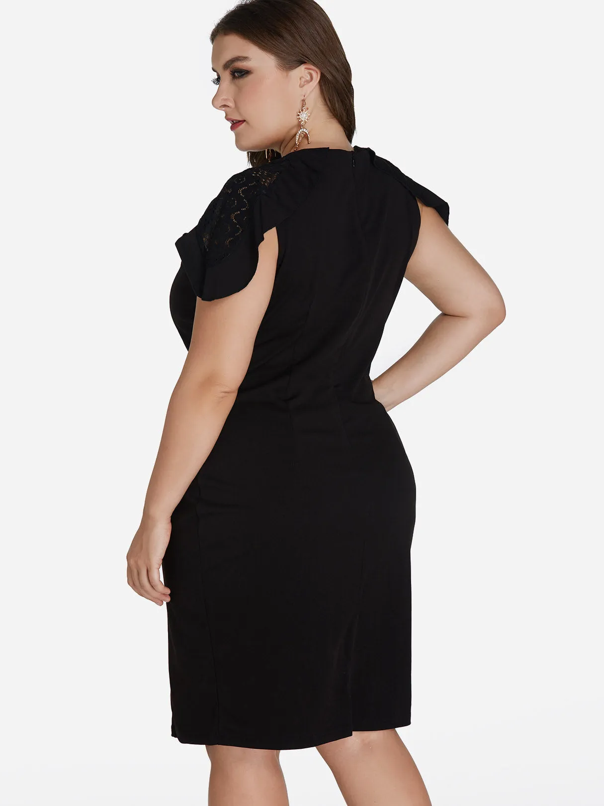 OEM ODM Round Neck Plain Lace Hollow Short Sleeve Plus Size Dresses