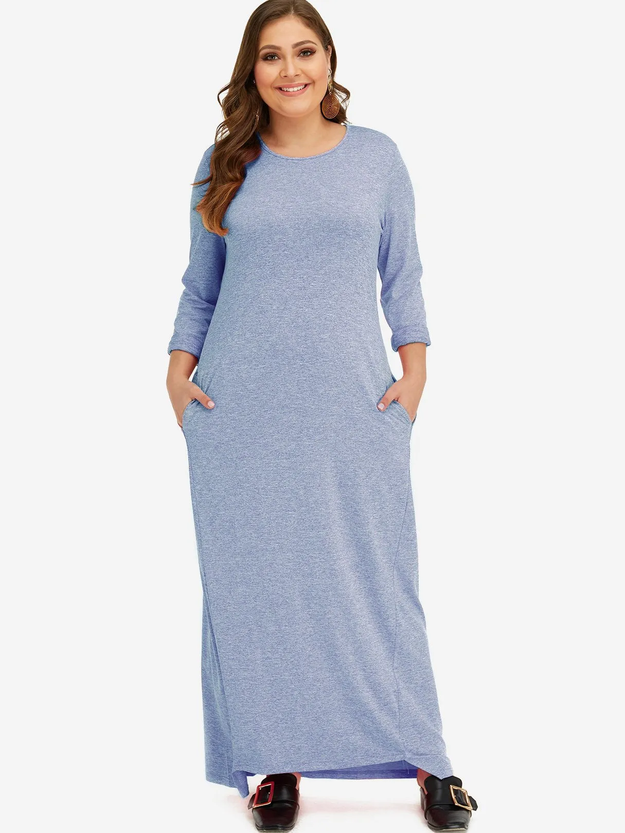 OEM ODM Round Neck Plain Long Sleeve Plus Size Dress