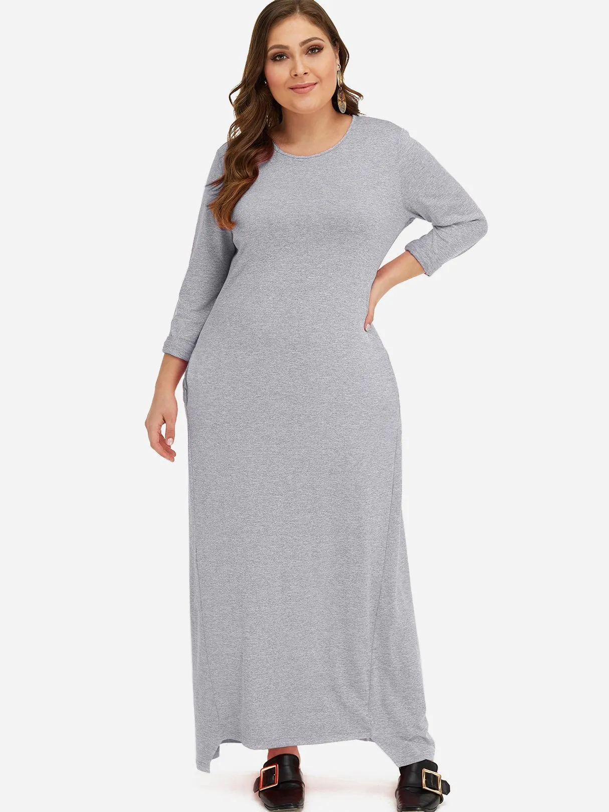 OEM ODM Round Neck Plain Long Sleeve Plus Size Dress