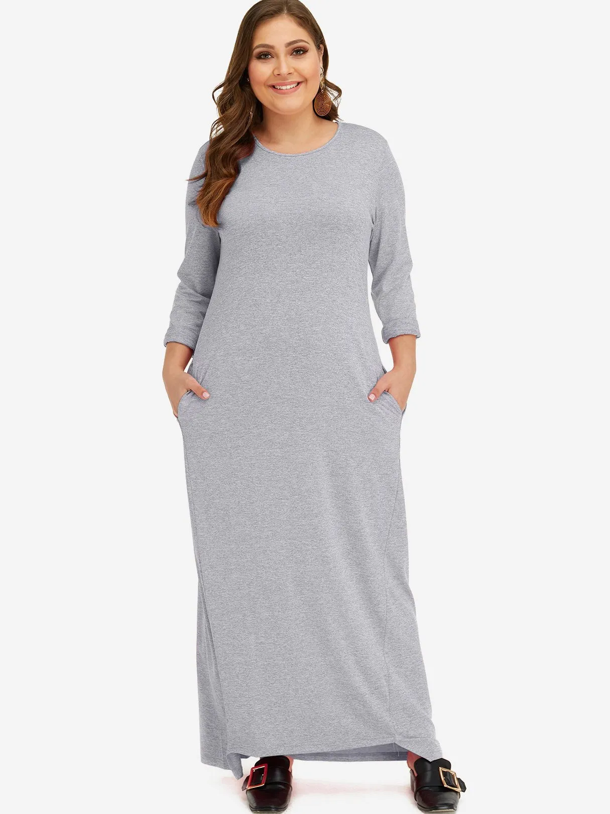 OEM ODM Round Neck Plain Long Sleeve Plus Size Dress