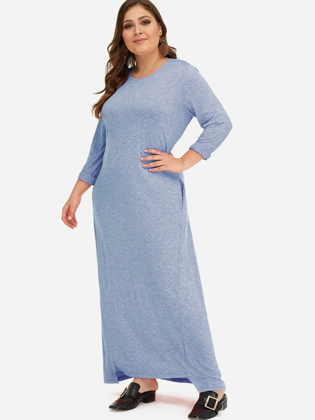 OEM ODM Round Neck Plain Long Sleeve Plus Size Dress
