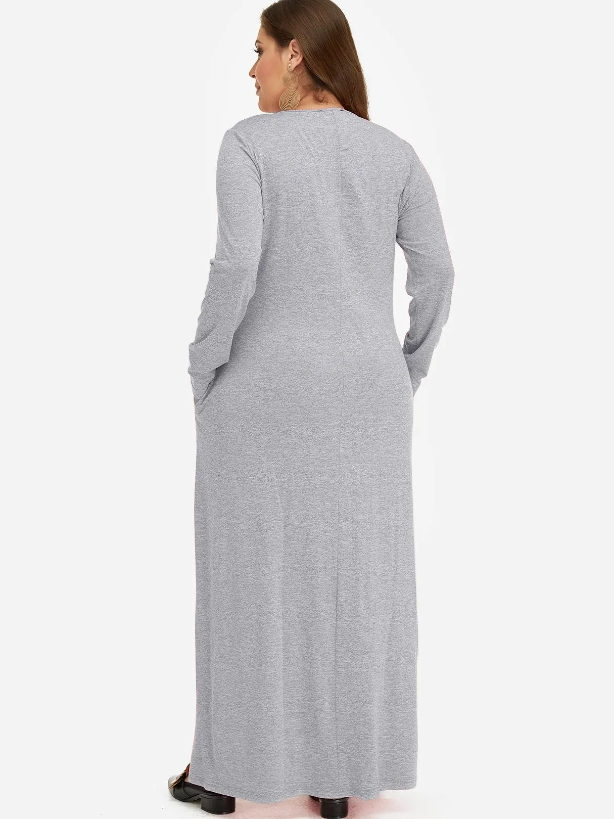 OEM ODM Round Neck Plain Long Sleeve Plus Size Dress
