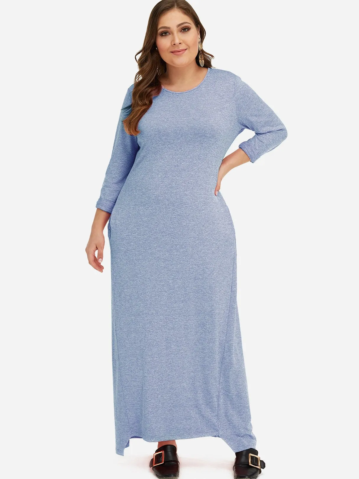 OEM ODM Round Neck Plain Long Sleeve Plus Size Dress
