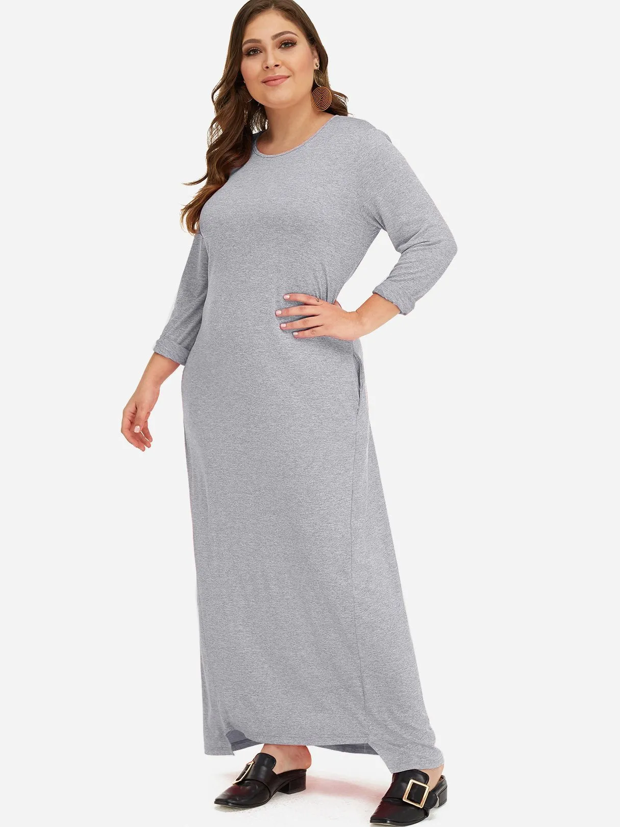 OEM ODM Round Neck Plain Long Sleeve Plus Size Dress