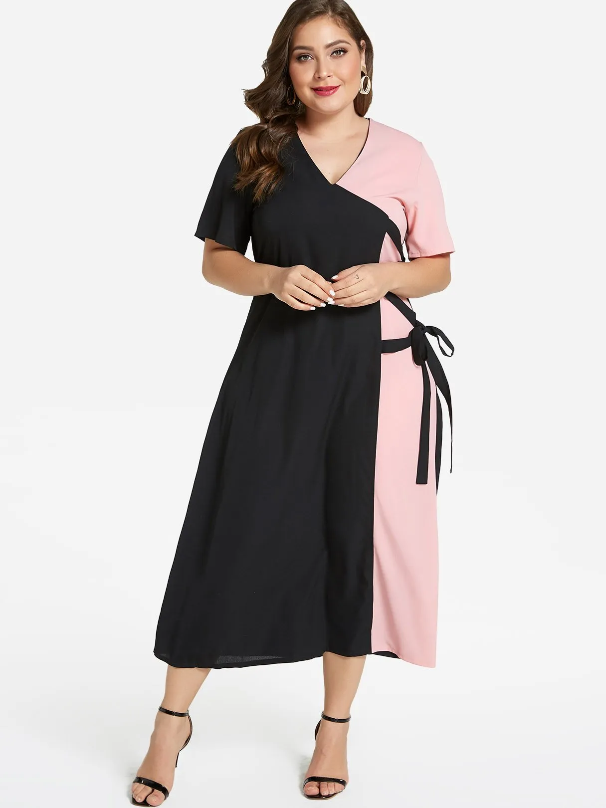 OEM ODM Round Neck Self-Tie Short Sleeve Plus Size Dress