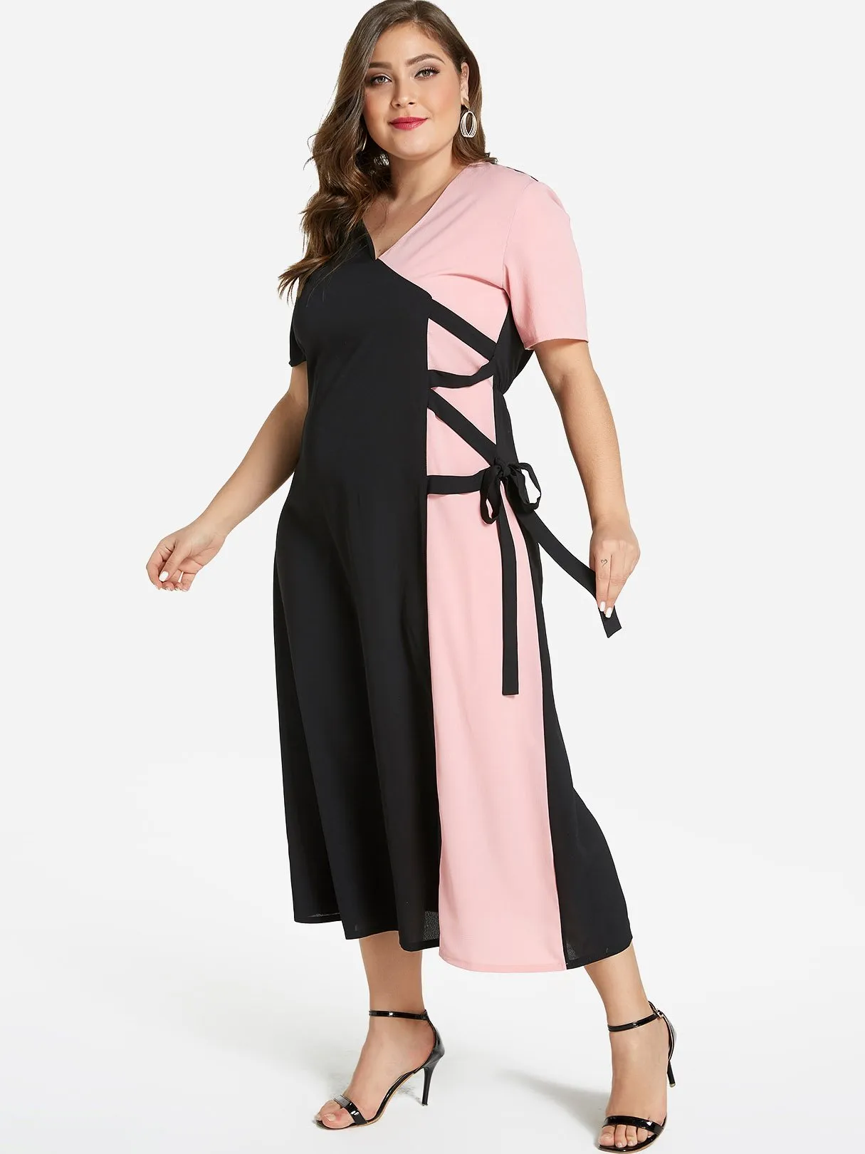OEM ODM Round Neck Self-Tie Short Sleeve Plus Size Dress
