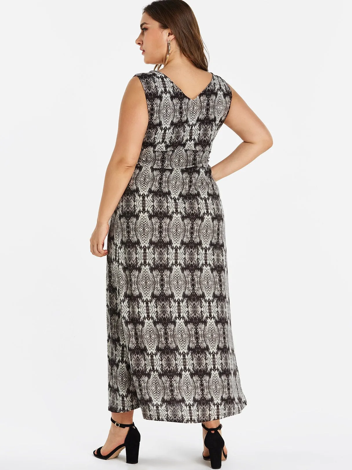 OEM ODM V-Neck Animal Tribal Print Sleeveless Plus Size Dress