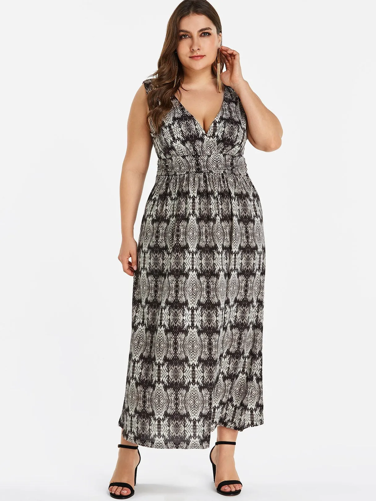 OEM ODM V-Neck Animal Tribal Print Sleeveless Plus Size Dress
