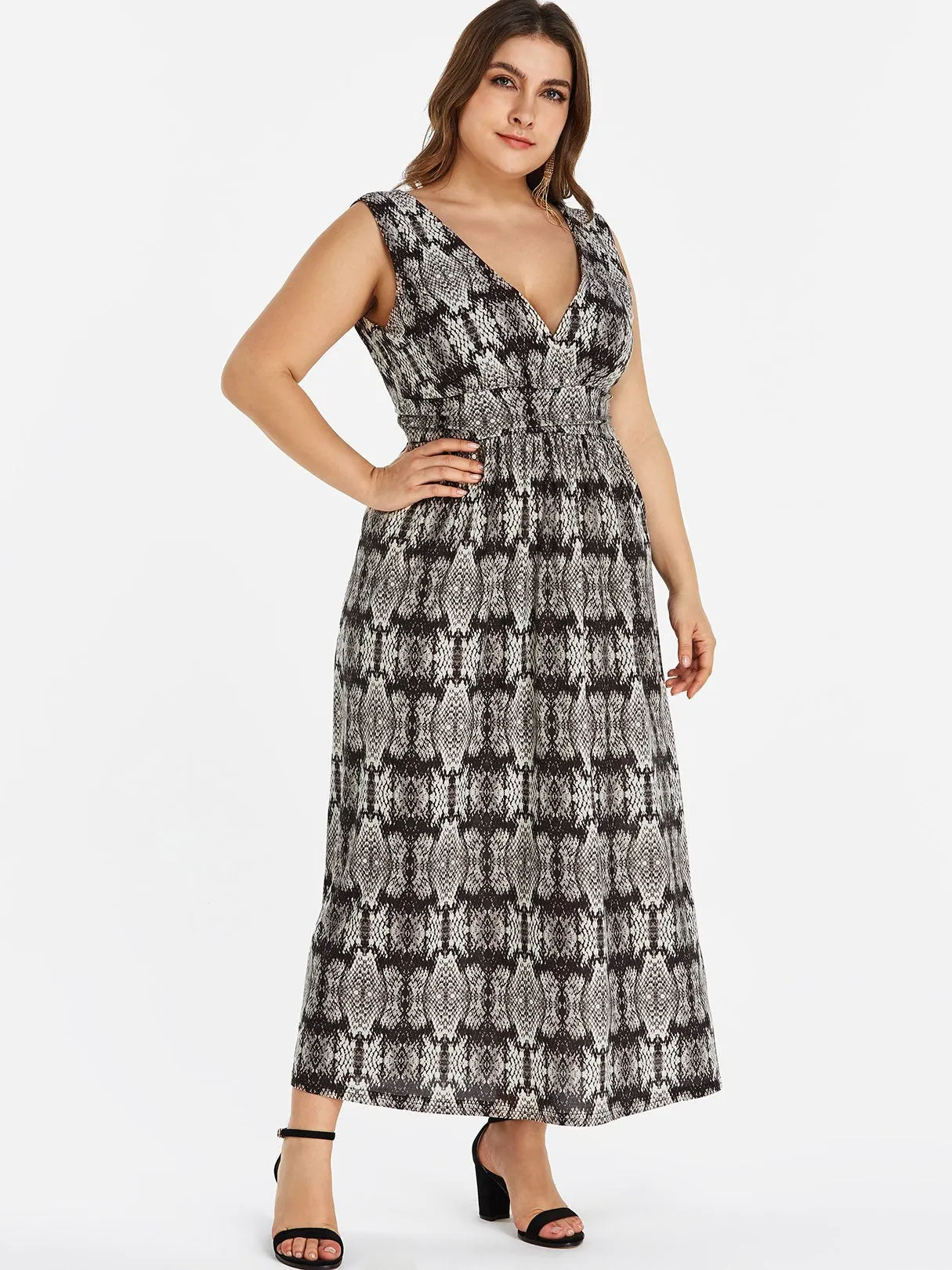 OEM ODM V-Neck Animal Tribal Print Sleeveless Plus Size Dress
