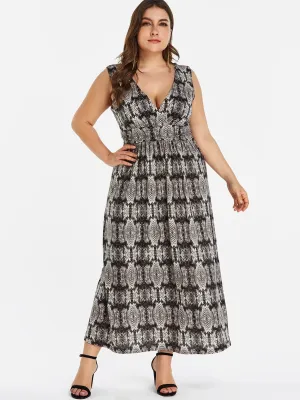OEM ODM V-Neck Animal Tribal Print Sleeveless Plus Size Dress