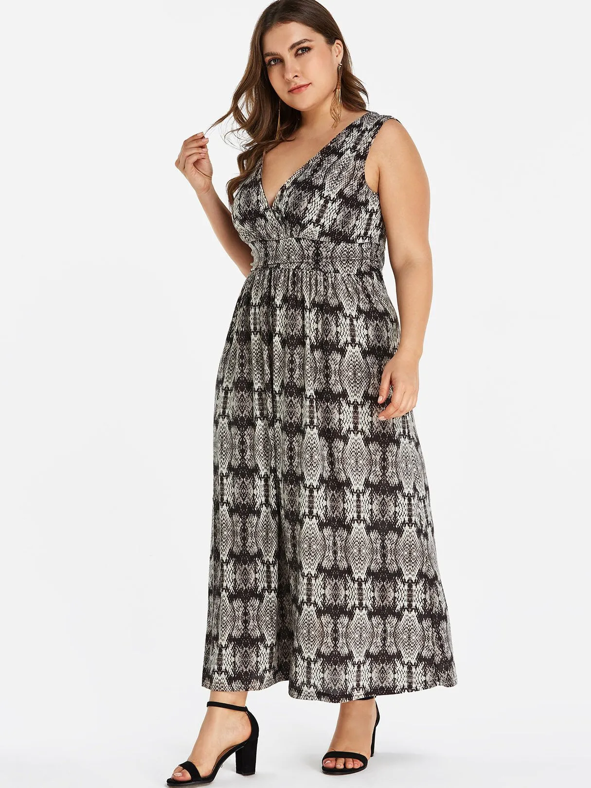 OEM ODM V-Neck Animal Tribal Print Sleeveless Plus Size Dress
