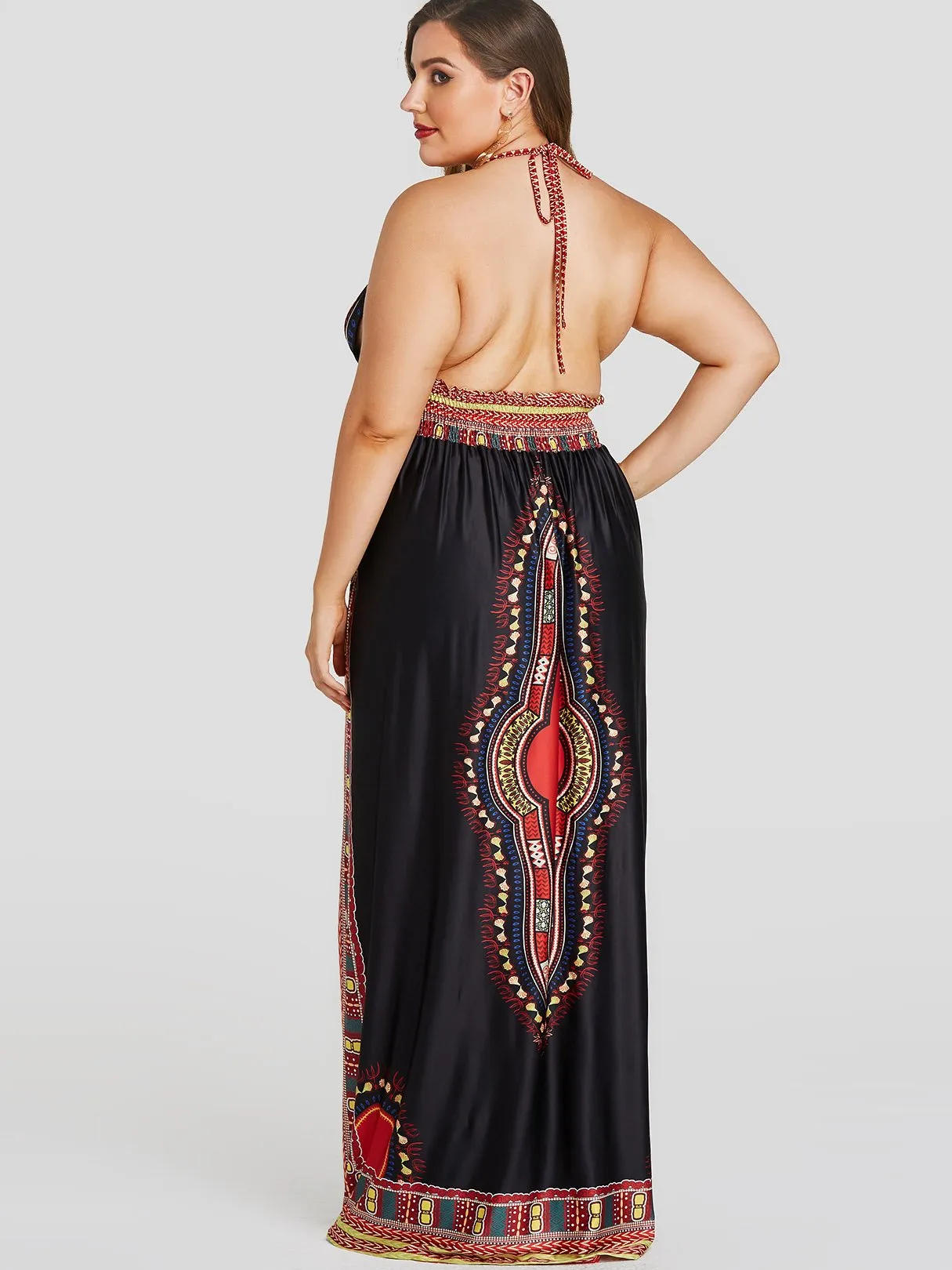 OEM ODM V-Neck Embroidered Self-Tie Sleeveless Black Plus Size Dress