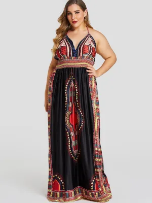OEM ODM V-Neck Embroidered Self-Tie Sleeveless Black Plus Size Dress