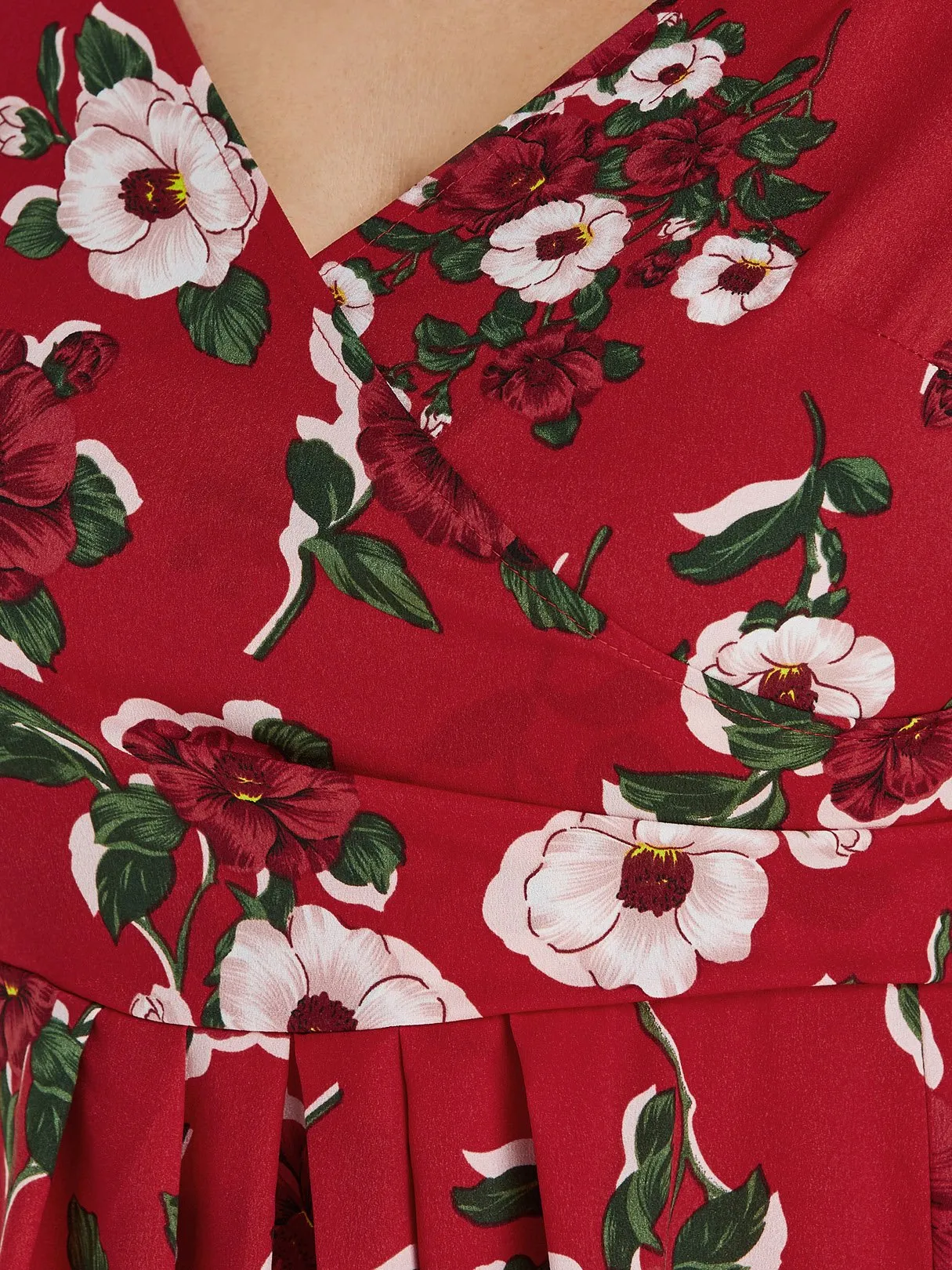 OEM ODM V-Neck Floral Print Self-Tie Wrap Long Sleeve Slit Hem Plus Size Dress