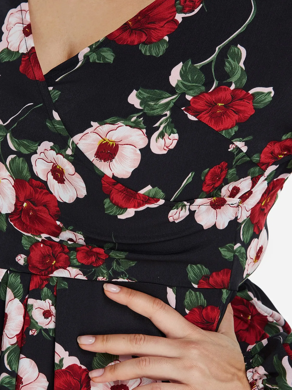 OEM ODM V-Neck Floral Print Self-Tie Wrap Long Sleeve Slit Hem Plus Size Dress