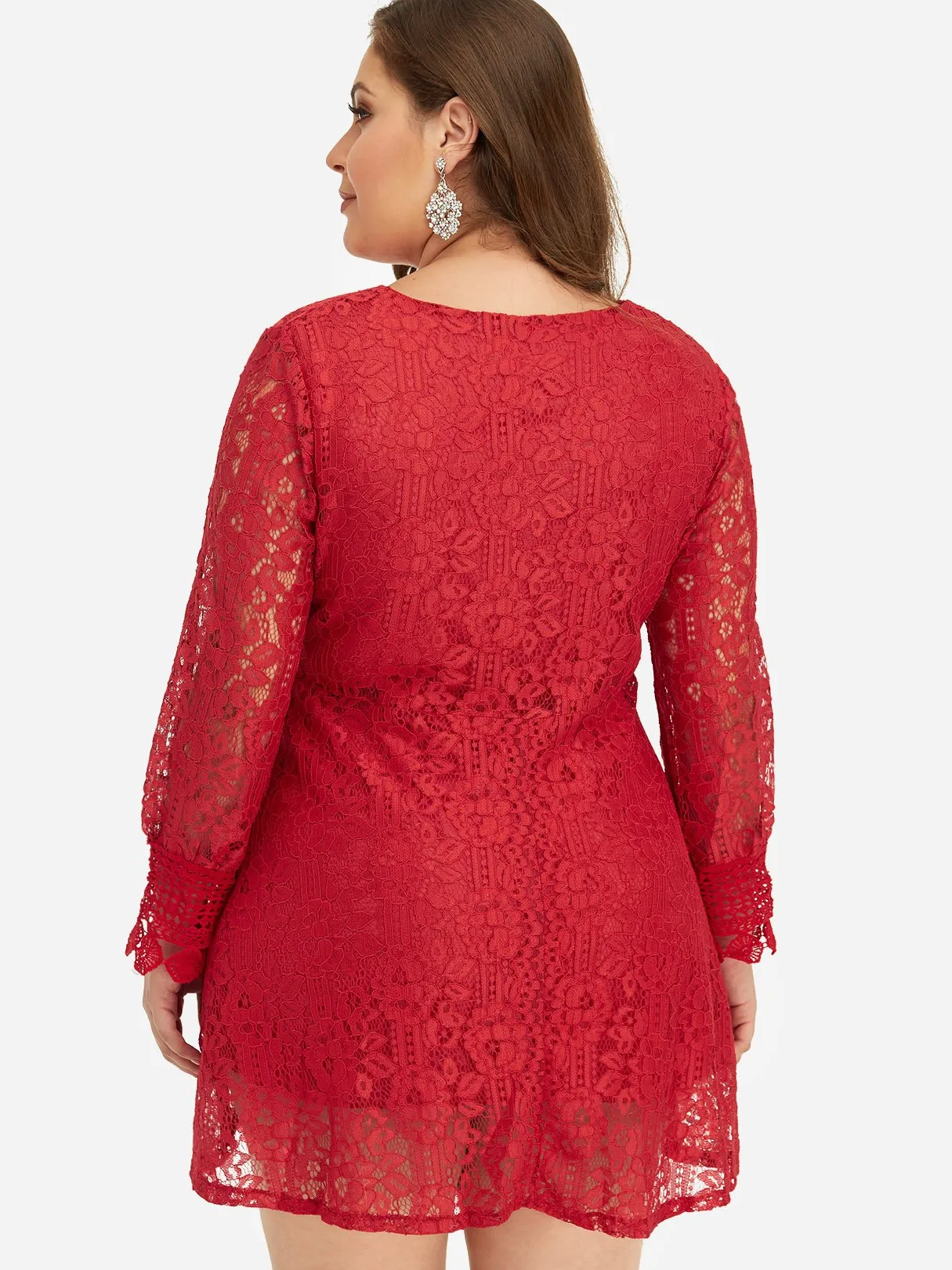 OEM ODM V-Neck Plain Lace Long Sleeve Oversized Dress