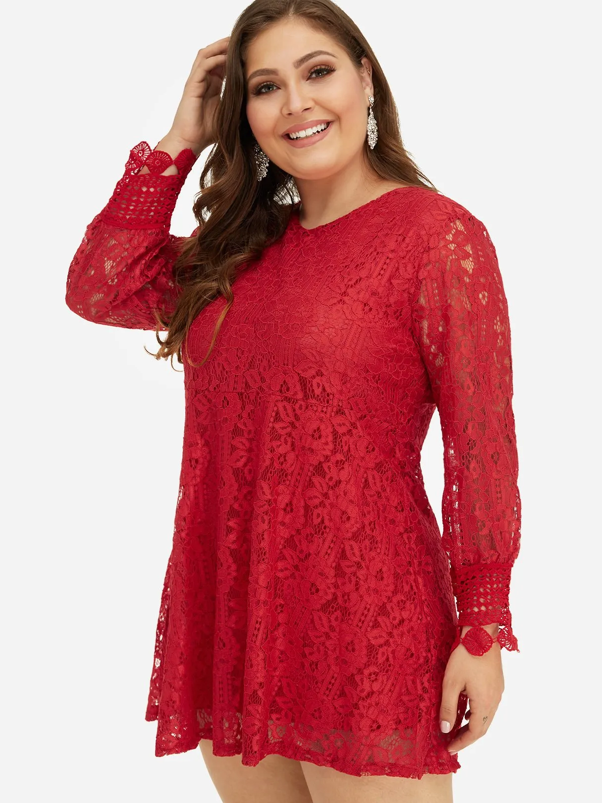 OEM ODM V-Neck Plain Lace Long Sleeve Oversized Dress