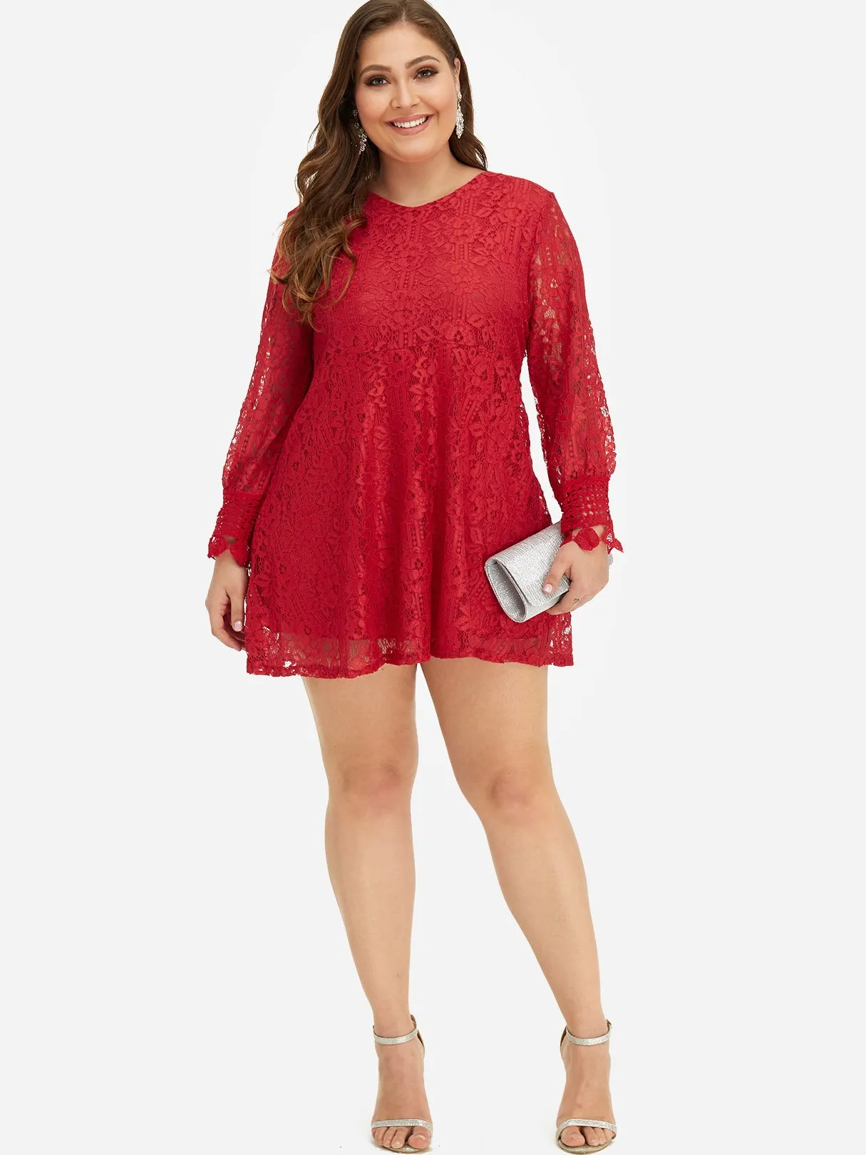 OEM ODM V-Neck Plain Lace Long Sleeve Oversized Dress