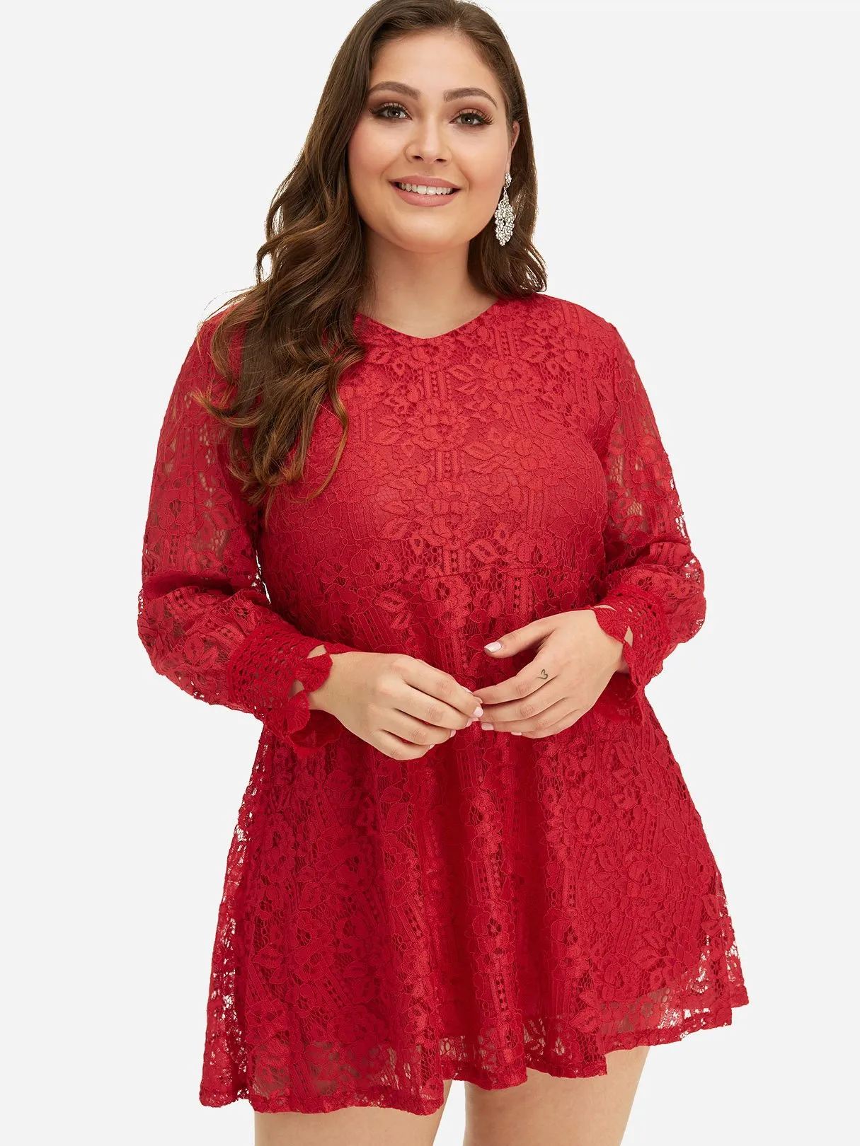 OEM ODM V-Neck Plain Lace Long Sleeve Oversized Dress