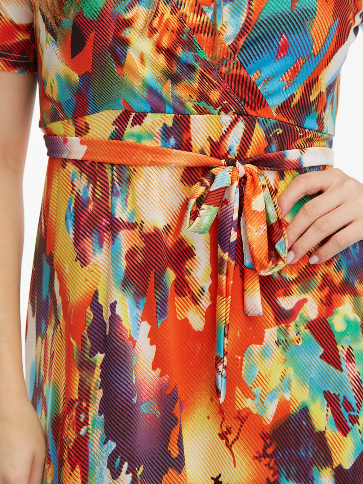 OEM ODM V-Neck Self-Tie Short Sleeve Plus Size Maxi Dress