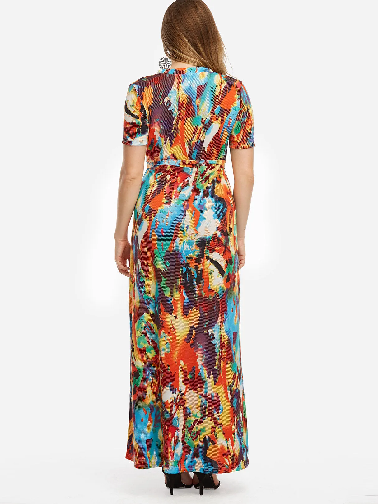 OEM ODM V-Neck Self-Tie Short Sleeve Plus Size Maxi Dress