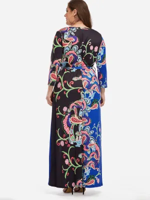 OEM ODM V-Neck Self-Tie Wrap Long Sleeve Plus Size Maxi Dresses