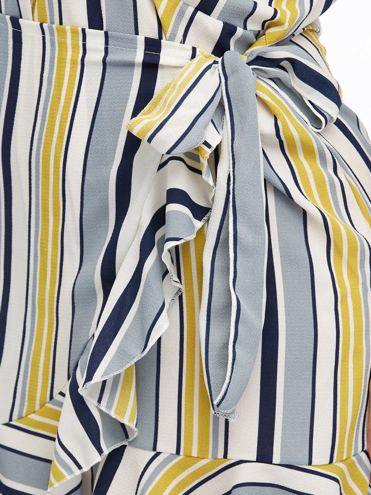 OEM ODM V-Neck Stripe Self-Tie Sleeveless Flounced Hem Plus Size Mini Dresses