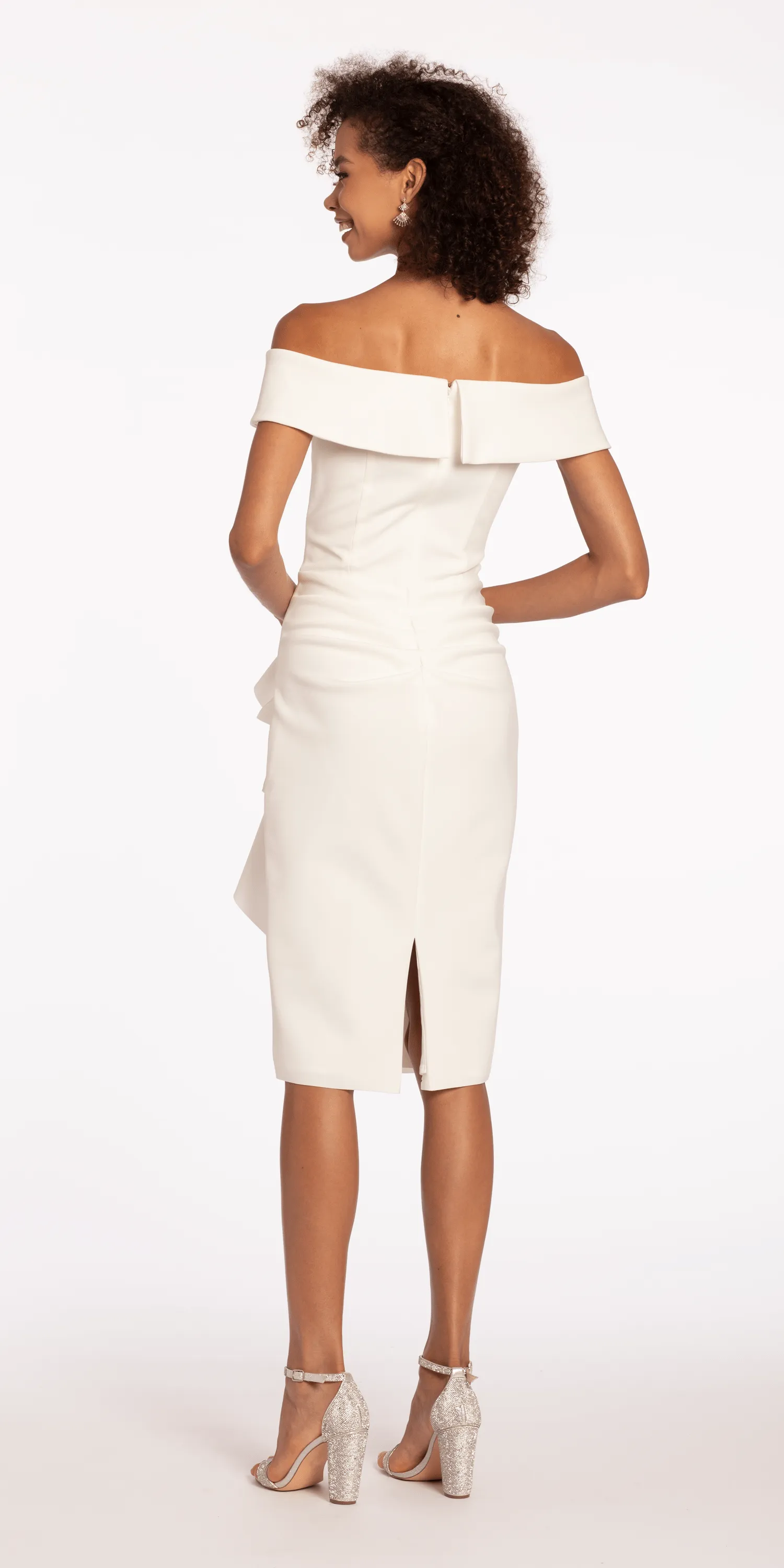 Off the Shoulder Scuba Dress with Side Cascade