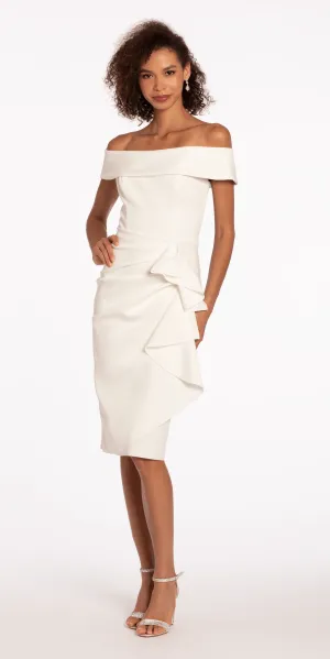 Off the Shoulder Scuba Dress with Side Cascade