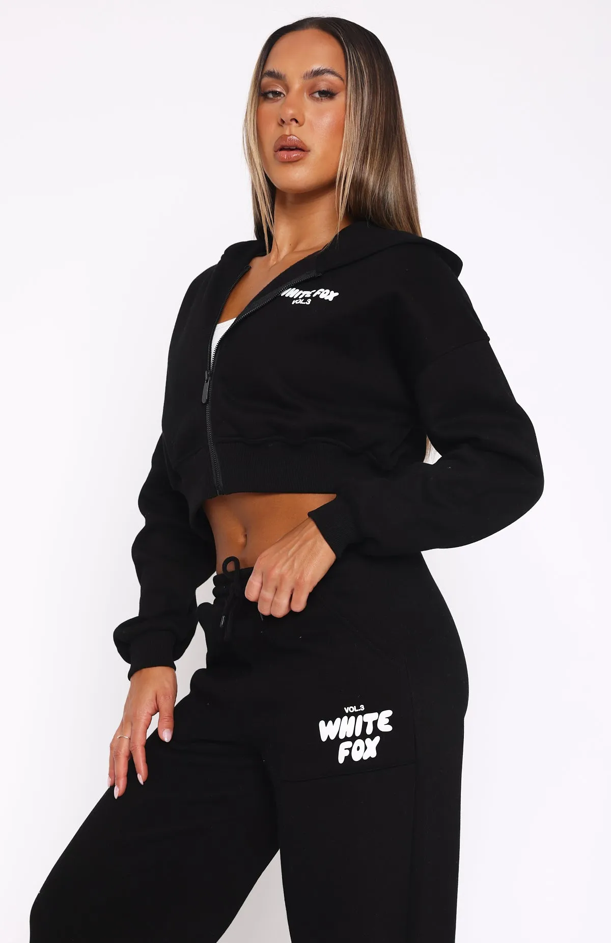 Offstage Cropped Zip Hoodie Monochrome Winter Travel Day Layer