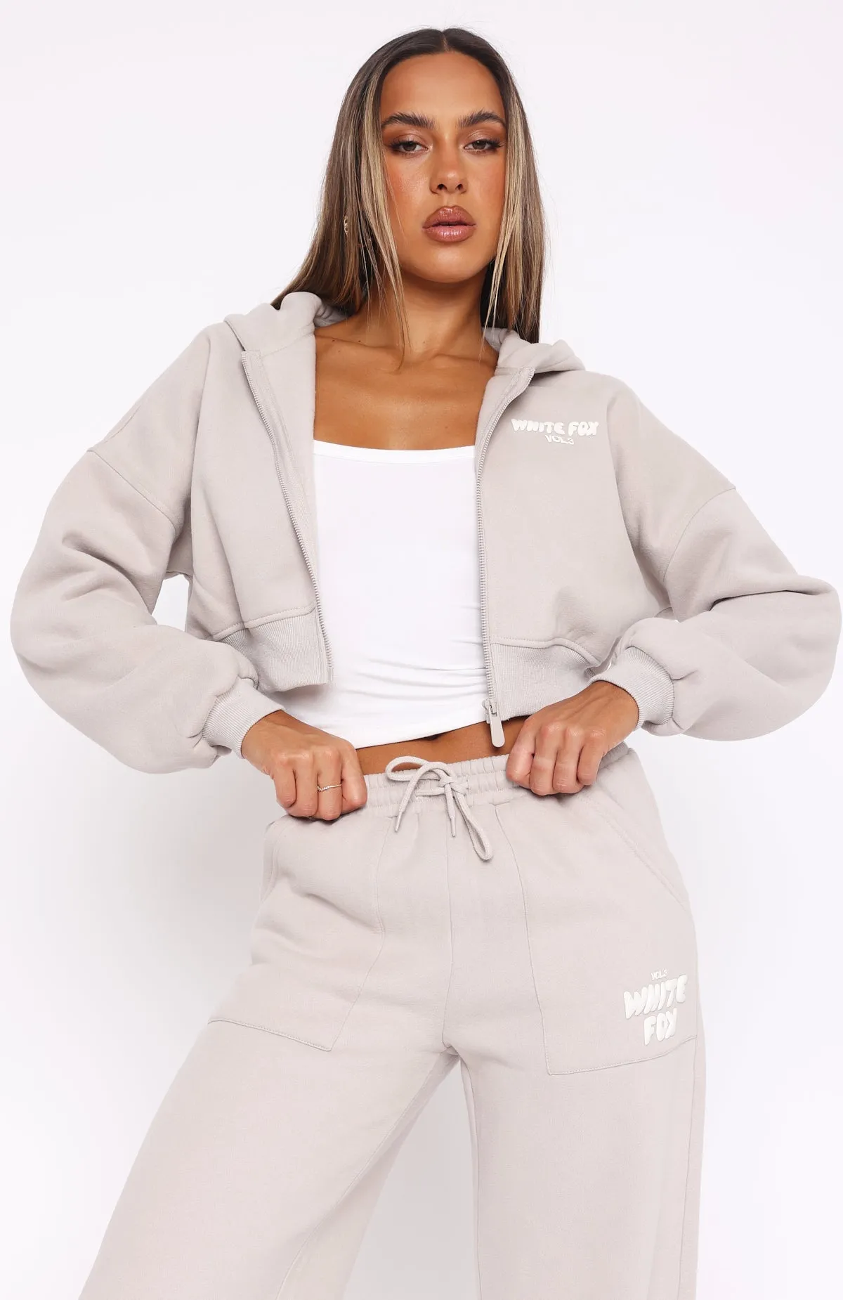 Offstage Cropped Zip Hoodie Moon Breathable Mesh Panels