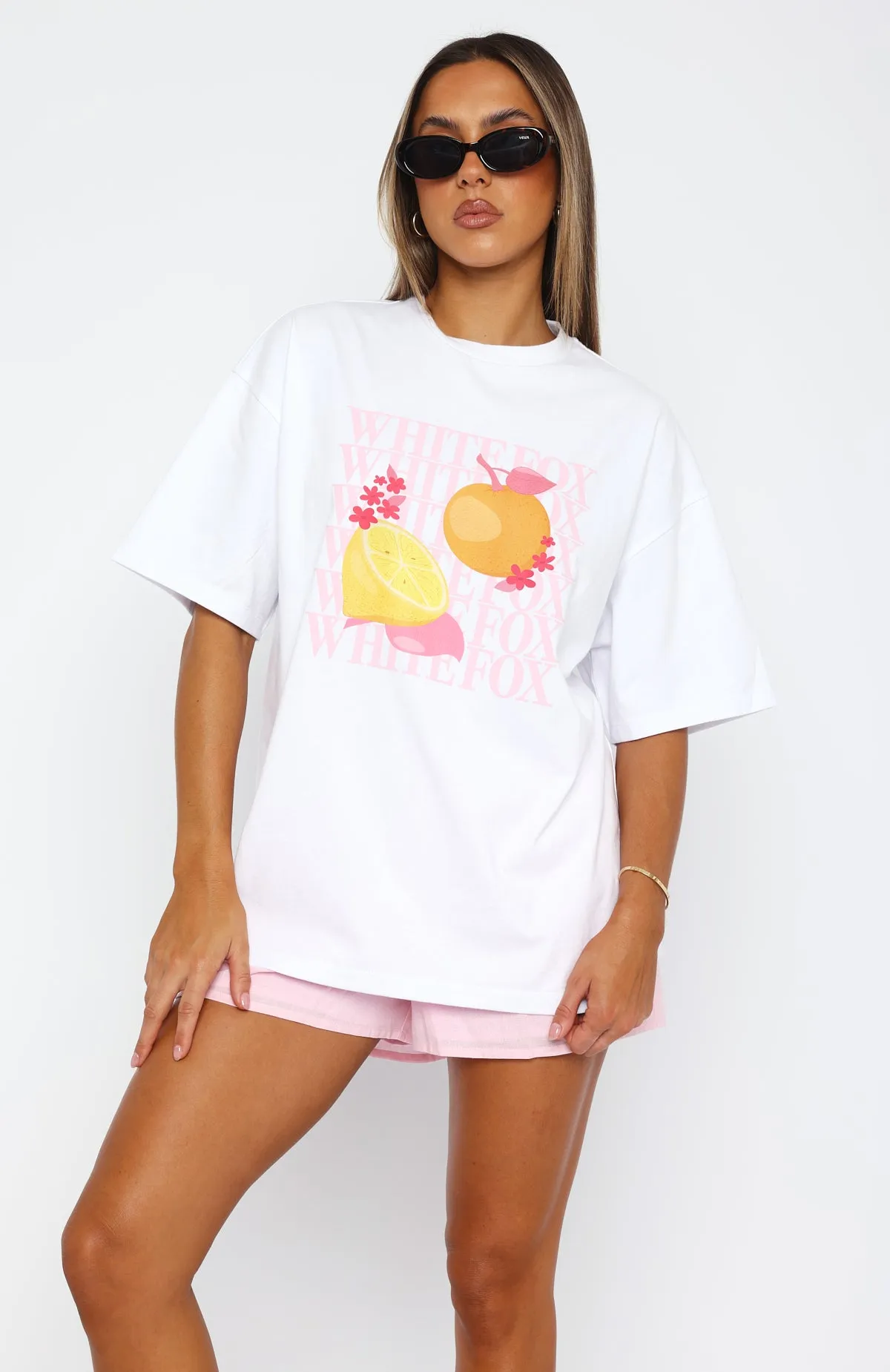 Oh So Sweet Oversized Tee White Fleece Pullover