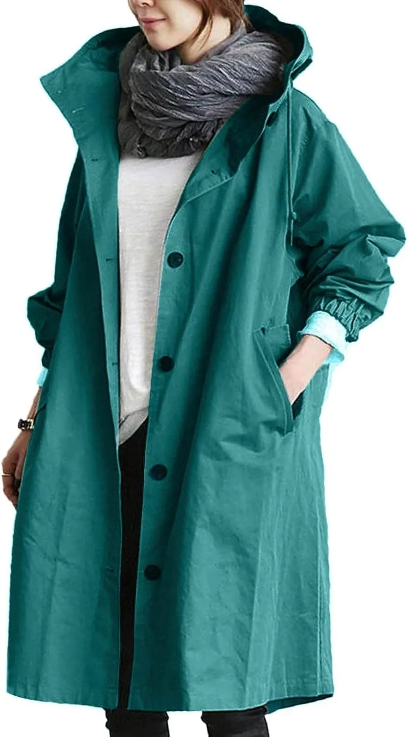 OIOLOYJM Trench Coat for Women 2024 Fall Rain Jacket Womens Waterproof with Hood Plus Size Outdoor Windbreaker Overcoat