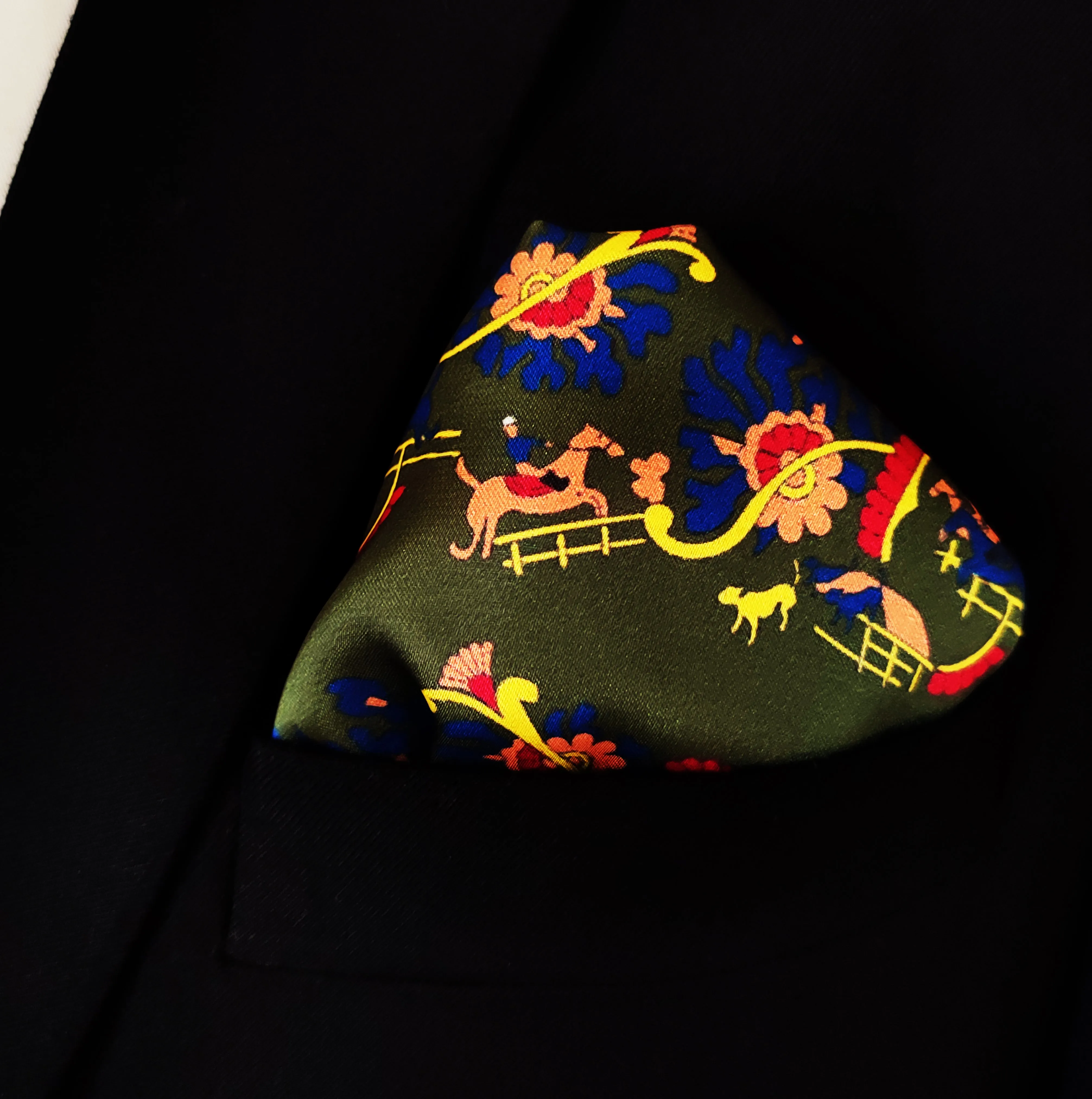 Olive Green Paisley and Floral - Silk Pocket Squares