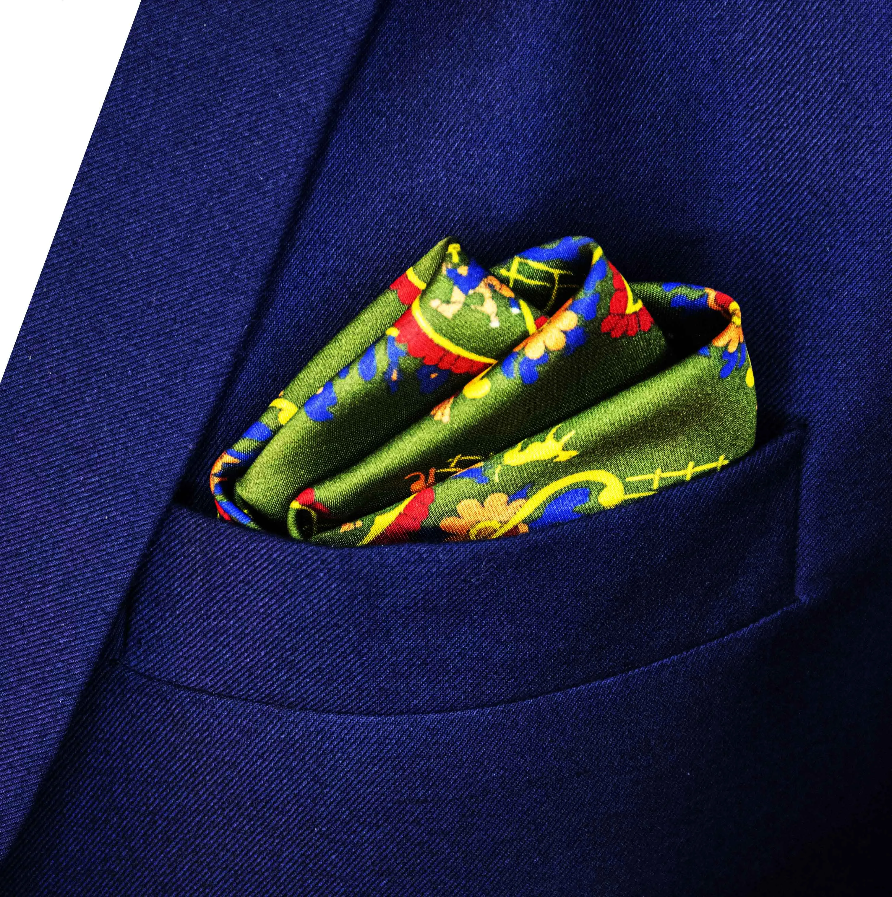 Olive Green Paisley and Floral - Silk Pocket Squares