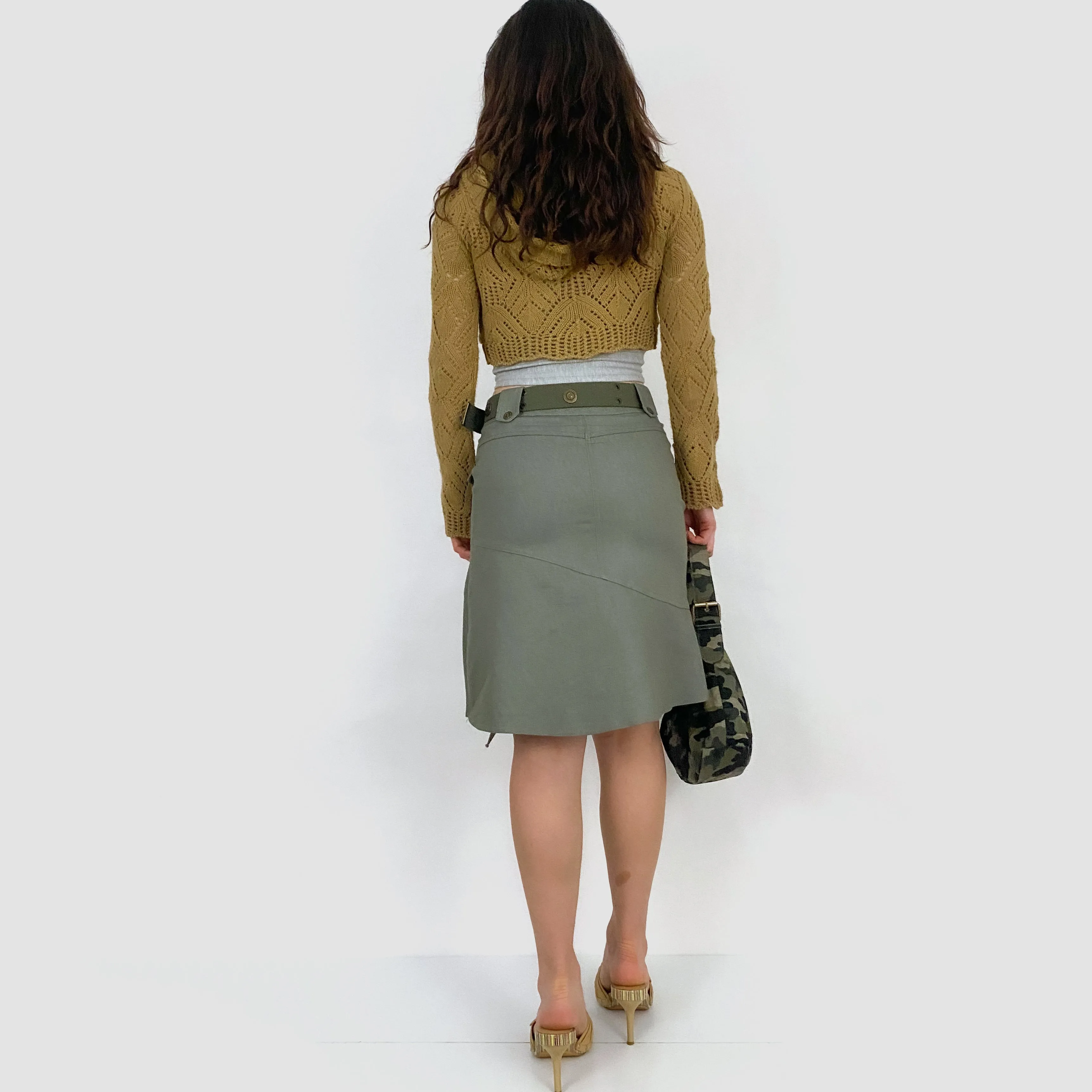 Olive Utility Knee Length Skirt - XS
