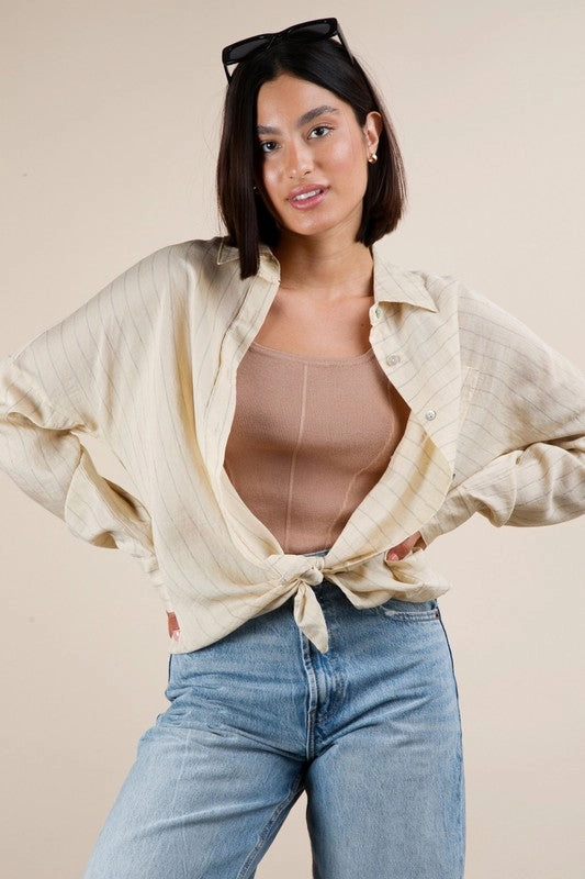 Olivia Oversized Striped Button Down Shirt Top StainResistantFinish