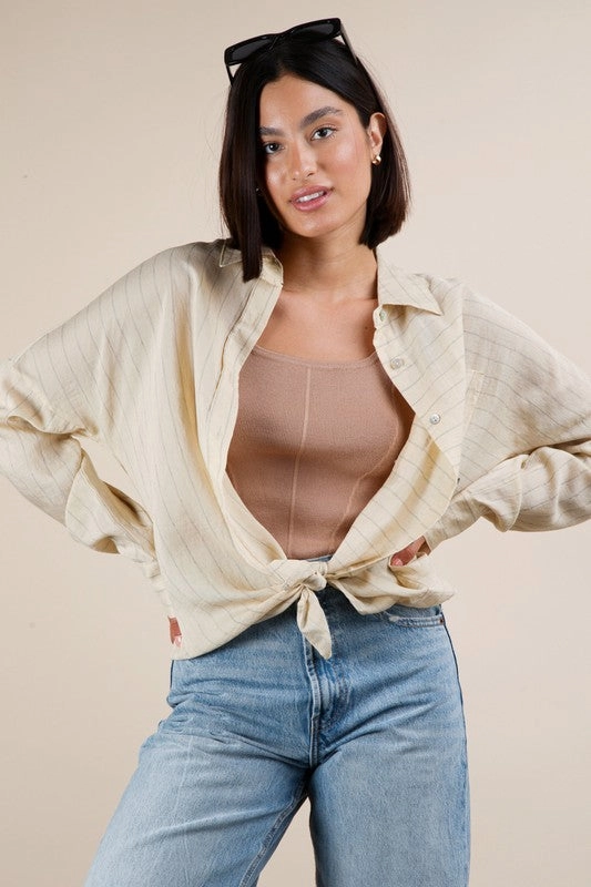 Olivia Oversized Striped Button Down Shirt Top FrenchTerry summer look